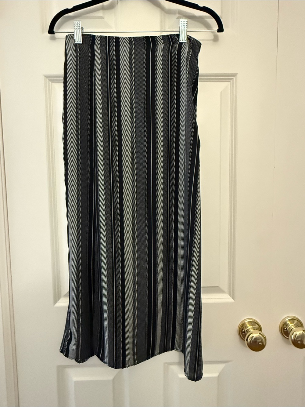 Black and White Vertical Stripe Maxi Skirt with side slit